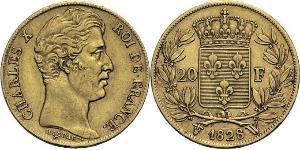 20 Franc Kingdom of France (1815-1830) Oro Carlo X di Francia (1757-1836)