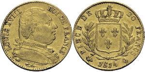 20 Franc Kingdom of France (1815-1830) Oro Luigi XVIII di Francia (1755-1824)