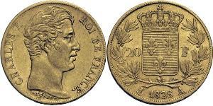 20 Franc Kingdom of France (1815-1830) Oro Carlo X di Francia (1757-1836)