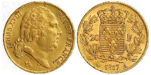 20 Franc Kingdom of France (1815-1830) Oro Luigi XVIII di Francia (1755-1824)