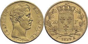 20 Franc Kingdom of France (1815-1830) Oro Carlo X di Francia (1757-1836)