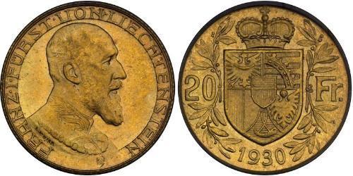 20 Franc Liechtenstein (1719 - ) Oro Franz I, Prince of Liechtenstein (1853 -1938)