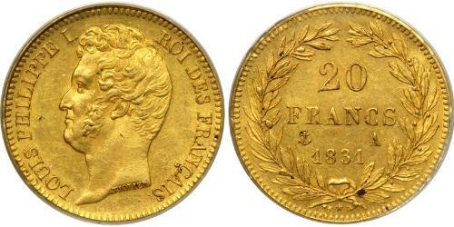 20 Franc Monarchia di Luglio (1830-1848) Oro Luigi Filippo di Francia (1773 -1850)