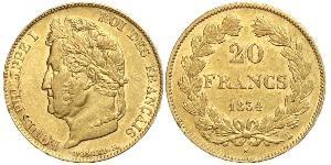 20 Franc Monarquía de Julio (1830-1848) Oro Luis Felipe I de Francia  (1773 -1850)