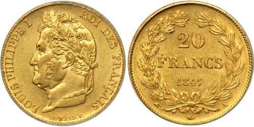 20 Franc Monarquía de Julio (1830-1848) Oro Luis Felipe I de Francia  (1773 -1850)