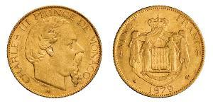 20 Franc Mónaco (1297 - ) Oro Carlos III de Mónaco (1818-1889)