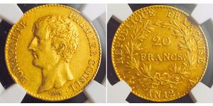 20 Franc Primer Imperio francés (1804-1814) Oro Napoleón Bonaparte(1769 - 1821)