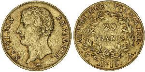 20 Franc Primer Imperio francés (1804-1814) Oro Napoleón Bonaparte(1769 - 1821)