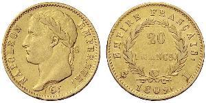 20 Franc Primo Impero francese (1804-1814) Oro Napoleone Bonaparte(1769 - 1821)