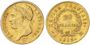 20 Franc Primo Impero francese (1804-1814) Oro Napoleone Bonaparte(1769 - 1821)