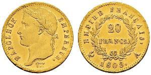 20 Franc Primo Impero francese (1804-1814) Oro Napoleone Bonaparte(1769 - 1821)