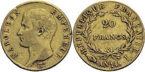 20 Franc Primo Impero francese (1804-1814) Oro Napoleone Bonaparte(1769 - 1821)