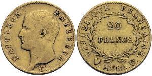 20 Franc Primo Impero francese (1804-1814) Oro Napoleone Bonaparte(1769 - 1821)
