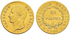 20 Franc Primo Impero francese (1804-1814) Oro Napoleone Bonaparte(1769 - 1821)