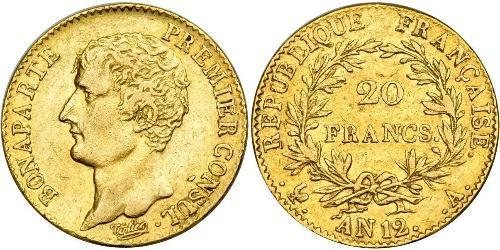 20 Franc Primo Impero francese (1804-1814) Oro Napoleone Bonaparte(1769 - 1821)