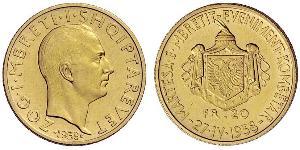 20 Franc Regno albanese (1928-1939) / Albania Oro Zog I, Skanderbeg III of Albania