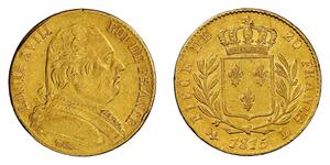 20 Franc Reino de Francia (1815-1830) Oro Luis XVIII de Francia (1755-1824)