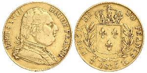 20 Franc Reino de Francia (1815-1830) Oro Luis XVIII de Francia (1755-1824)