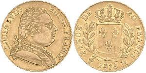 20 Franc Reino de Francia (1815-1830) Oro Luis XVIII de Francia (1755-1824)