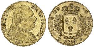 20 Franc Reino de Francia (1815-1830) Oro Luis XVIII de Francia (1755-1824)