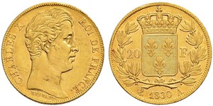 20 Franc Reino de Francia (1815-1830) Oro Carlos X de Francia (1757-1836)