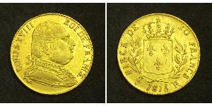 20 Franc Reino de Francia (1815-1830) Oro Luis XVIII de Francia (1755-1824)