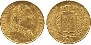 20 Franc Reino de Francia (1815-1830) Oro Luis XVIII de Francia (1755-1824)
