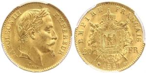 20 Franc Segundo Imperio francés (1852-1870) Oro Napoleon III (1808-1873)
