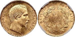 20 Franc Segundo Imperio francés (1852-1870) Oro Napoleon III (1808-1873)