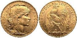 20 Franc Tercera República Francesa (1870-1940)  Oro 