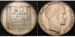 20 Franc Dritte Französische Republik (1870-1940)  Silber 