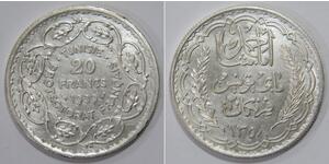 20 Franc Tunesien Silber Ahmad II of Tunis