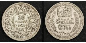20 Franc Tunesien Silber Ahmad II of Tunis