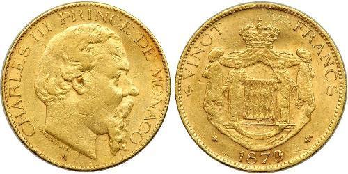 20 Franc Monaco 金 Charles III Prince of Monaco (1818-1889)
