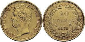 20 Franc 七月王朝 (1830 - 1848) 金 路易-菲利普一世 (1773 -1850)