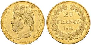 20 Franc 七月王朝 (1830 - 1848) 金 路易-菲利普一世 (1773 -1850)