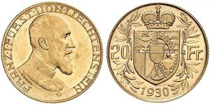 20 Franc 列支敦斯登 (1719 - ) 金 Franz I, Prince of Liechtenstein (1853 -1938)