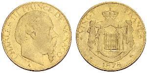 20 Franc 摩纳哥 (1297 - ) 金 Charles III Prince of Monaco (1818-1889)