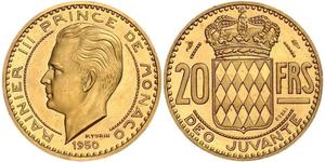 20 Franc 摩纳哥 (1297 - ) 金 兰尼埃三世