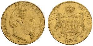20 Franc 摩纳哥 (1297 - ) 金 Charles III Prince of Monaco (1818-1889)