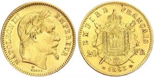 20 Franc 法蘭西第二帝國 (1852 - 1870) 金 拿破仑三世