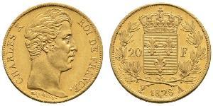 20 Franc 波旁复辟 金 查理十世 (法兰西) (1757-1836)