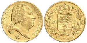 20 Franc 波旁复辟 金 路易十八 (1755 - 1824)
