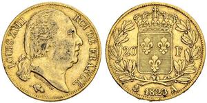 20 Franc 波旁复辟 金 路易十八 (1755 - 1824)