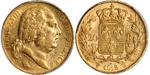 20 Franc 波旁复辟 金 路易十八 (1755 - 1824)