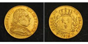 20 Franc 波旁复辟 金 路易十八 (1755 - 1824)