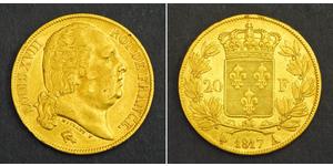 20 Franc 波旁复辟 金 路易十八 (1755 - 1824)