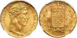 20 Franc 波旁复辟 金 查理十世 (法兰西) (1757-1836)