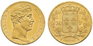 20 Franc 波旁复辟 金 查理十世 (法兰西) (1757-1836)