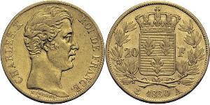 20 Franc 波旁复辟 金 查理十世 (法兰西) (1757-1836)